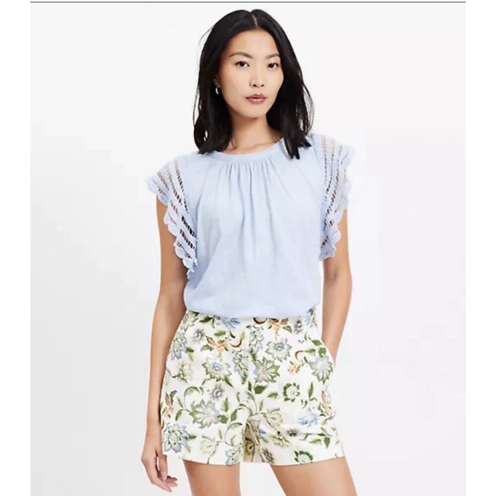 LOFT Women’s Floral High Rise Chino Shorts Size S Pockets Zip Closure size 8 - Picture 2 of 9